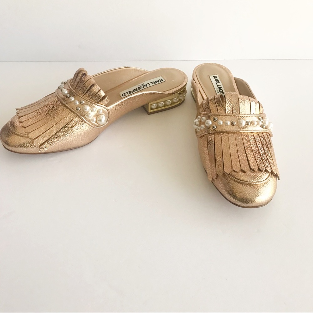 Karl Lagerfeld Becky Faux Pearl Embellished Slides - Picture 2 of 5